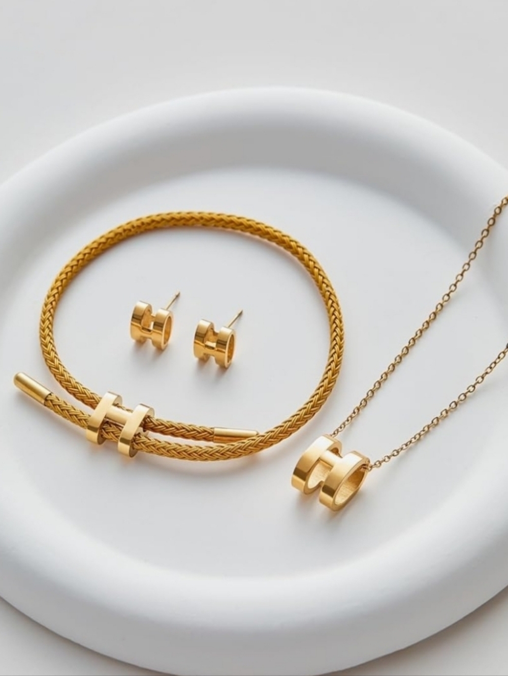 Fashion Jewelry Gold Tone Necklace, Bracelet & Stud Earring Set